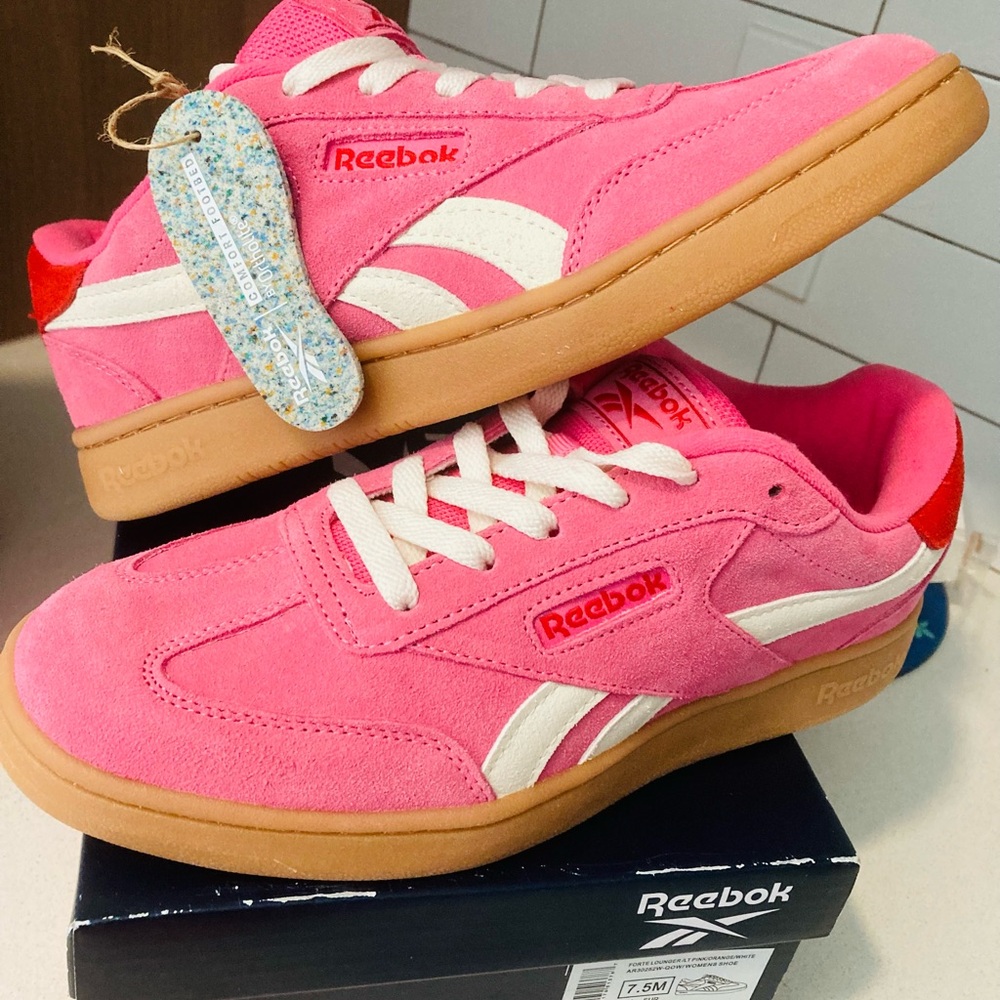 Reebok Pink and Red Sneakers with Retro Gum Sole NEW STYLE